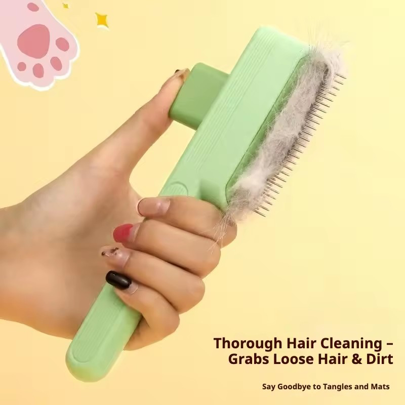Hair Care Is Self Care - หวีแปรงกำจัดขนสัตว์เลี้ยงแบบทำความสะอาดตัวเอง สำหรับสุนัขและแมว ช่วยขจัดขนพันกัน ขนหลุดร่วง และขนที่ยึดติดกัน แบบสองด้าน