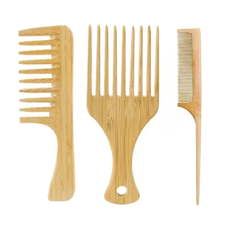 Bamboo Hair Brush - 1 ชิ้นไม้ไผ่ธรรมชาติไม้หวีผม Anti - Static Afro