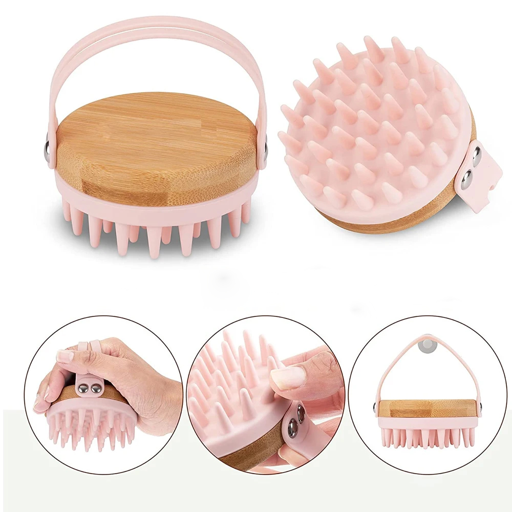 Bamboo Hair Brush - ใหม่นวดหนังศีรษะแชมพูแปรงไม้เปียกและแห้งผมหนังศีรษะแปรงแปรงอาบน้ํา Scalp Scrubber Exfoliator Body Massager