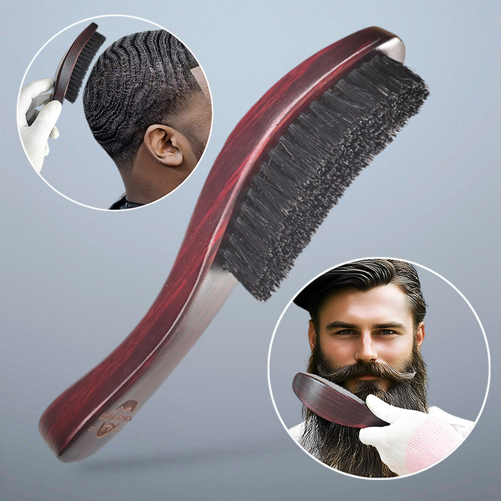 Hair Care For Men - แปรงหวีผมและเครา Gracemen 360 Wave Brush ด้ามไม้โค้ง