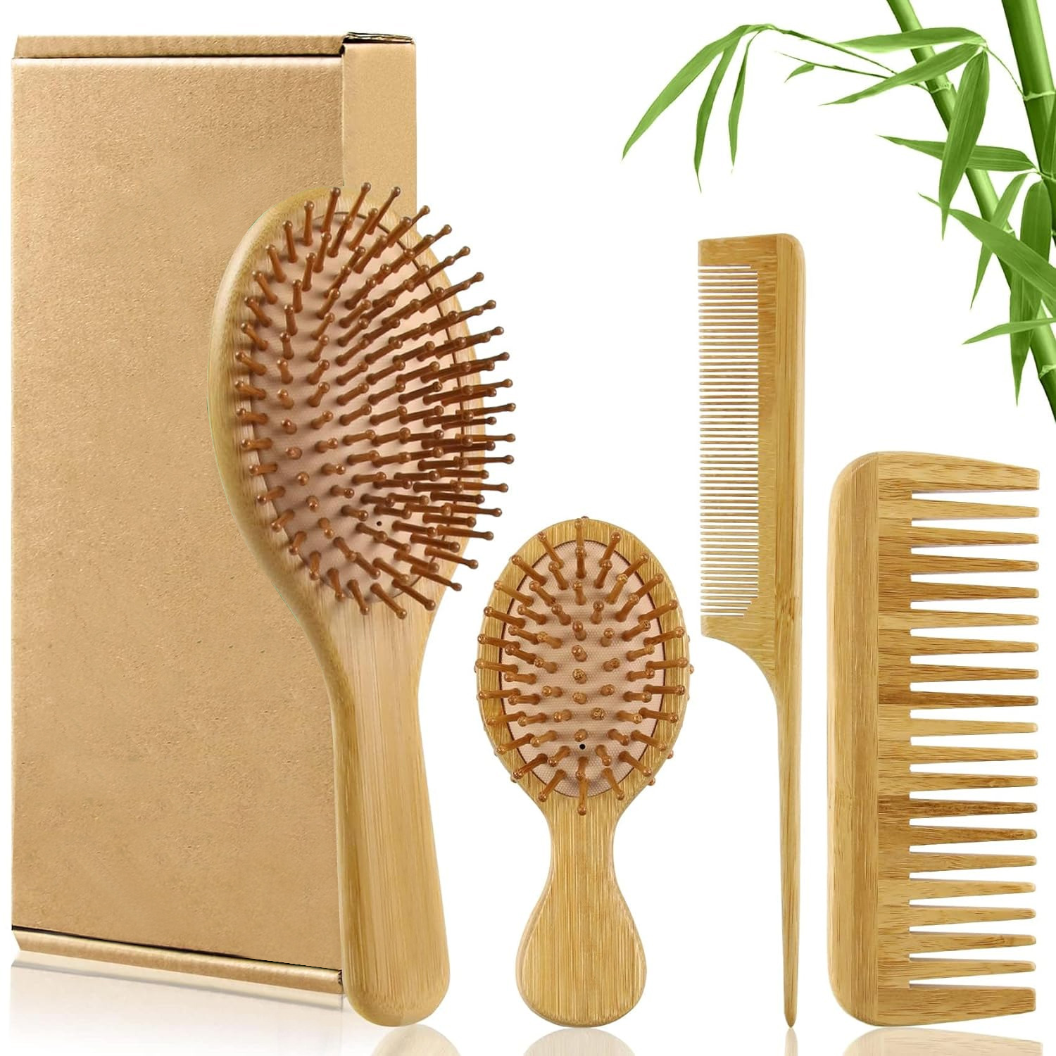 Hair Care For Men - ชุดหวีแปรงผมไม้ไผ่สำหรับผู้หญิงและผู้ชาย, หวีไม้ซี่ห่างและหวีปลายแหลม - แปรงหวีผมแบบแบนสำหรับผมเปียก ผมแห้ง และผมหยิก