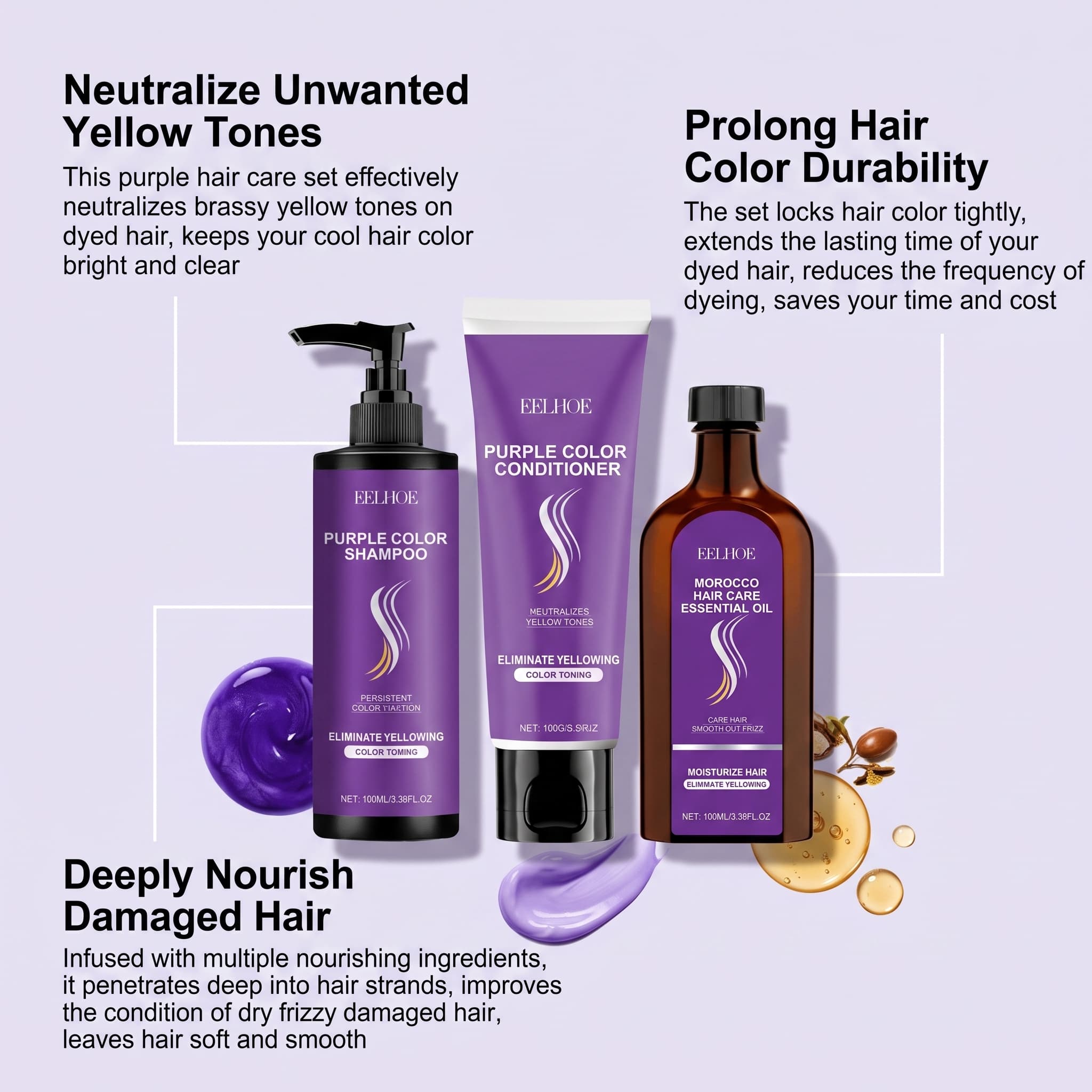 ชุดแชมพูสีม่วงพร้อมครีมนวดผม น - Hair Care Hair Serum บทวิจารณ์และราคา